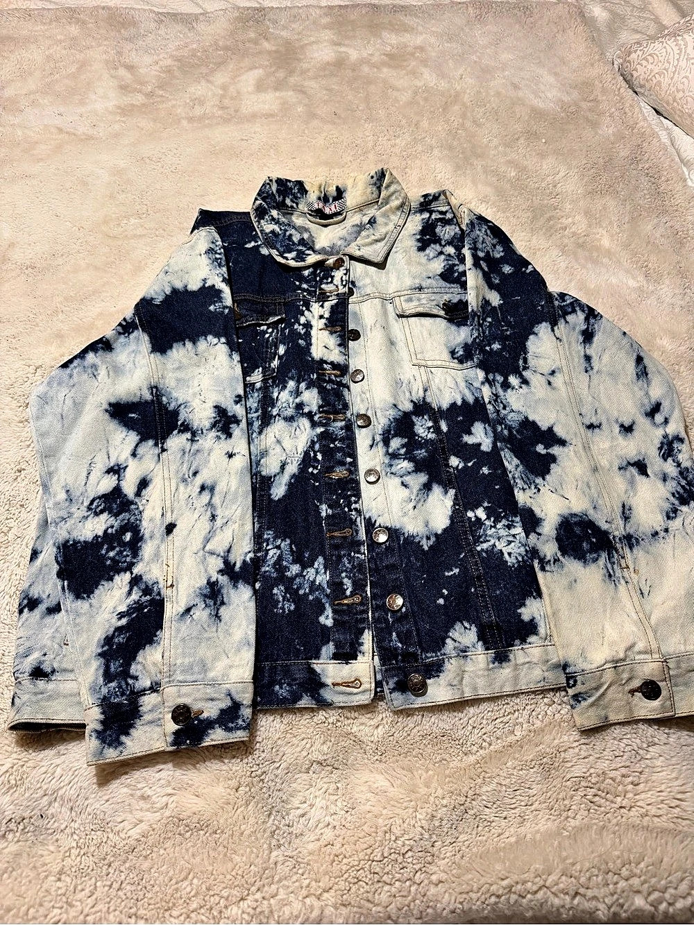 ZARA Tie-Dye Denim Jacket in Blue & White